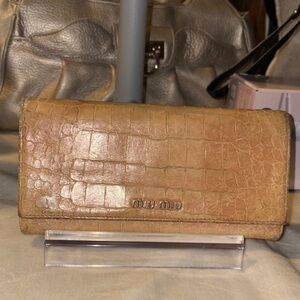 Miu Miu Tan Croc-Embossed Wallet
